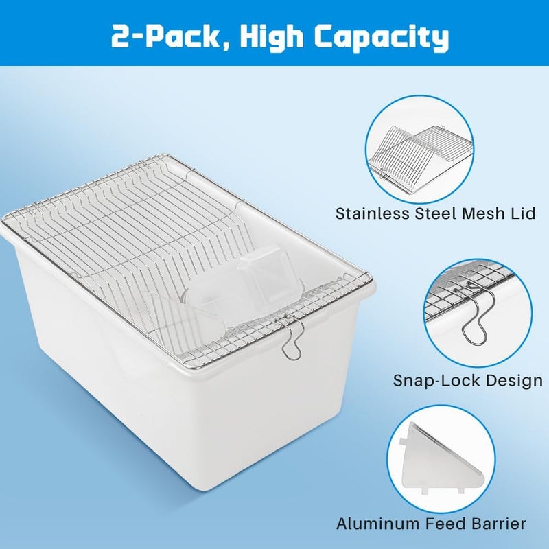 CHENNTAI 2-Pack Lab Mouse Rat Rodent Cage, PP High Temperature High Pressure with 250 ML Silicone Water Bottle Aluminum Food Retaining Plate for 5-6 Mice or 1-2 Rats (12.59"x8.46"x6.69") - Image 3